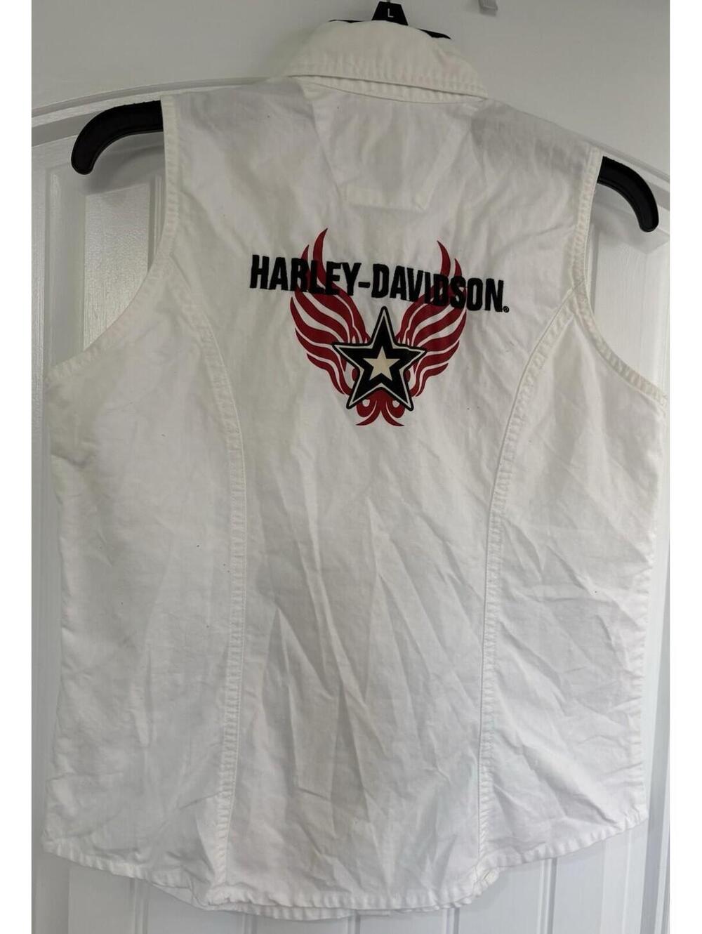 Harley-Davidson Women’s M Sleeveless Vest Top Snap Buttons Embroidered - Picture 3 of 9